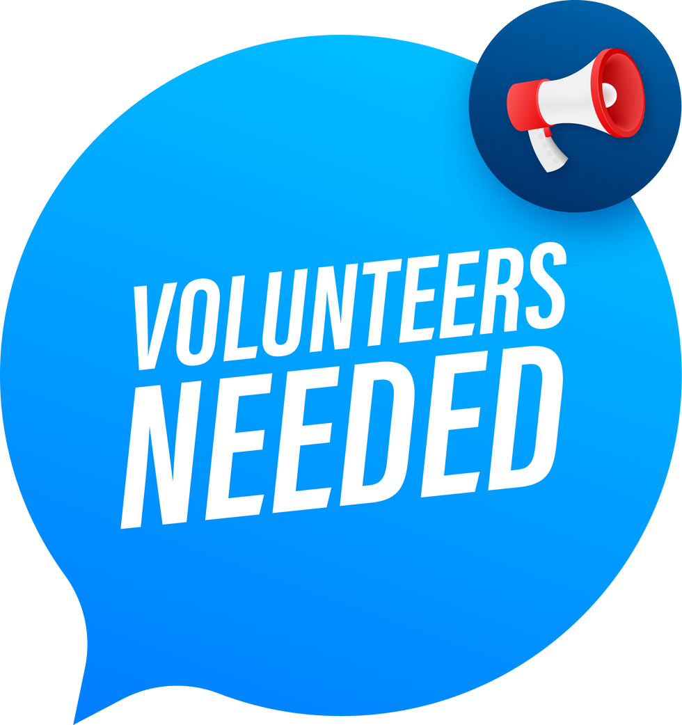 Megaphone label with volunteers needed. Megaphone banner